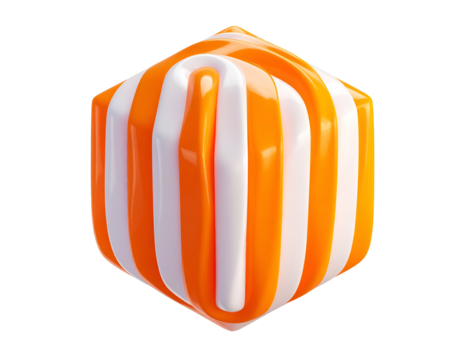 A glossy, striped cube with orange and white vertical wave patterns - Powered by Adobe