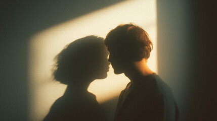 Couple sharing intimate moment in warm sunlight