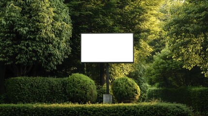 white blank screen board placed outdoor by green tree hedges Background,mockup template
