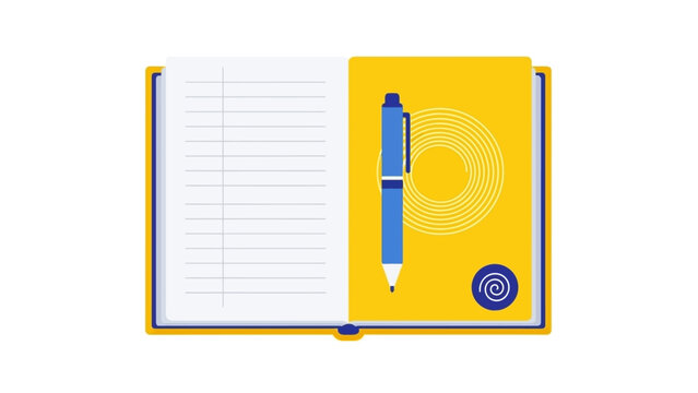 Open notebook and pen illustration against white background for design