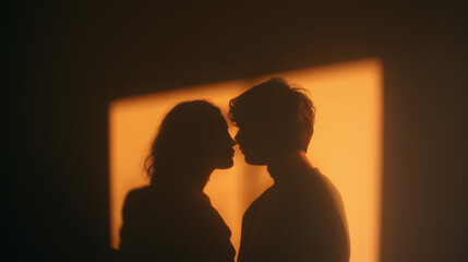 Romantic couple sharing intimate moment in warm golden light