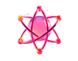 A 3D rendered atom model, with colored spheres, on a black background