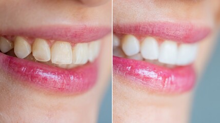 Teeth whitening process shows change before and after treatment results