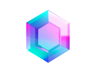 Iridescent geometric crystal against a stark black background