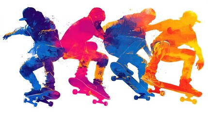Artistic Brushstroke Skateboarder Action Illustration of Extreme Sports in Vivid Color