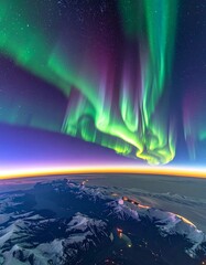 Spectacular view of aurora borealis over planet Earth, space