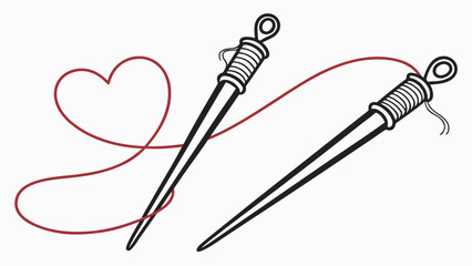 Creative Sewing Needles Red Heart Thread Craft with vector illustration