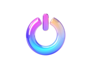 A vibrant, glossy power icon on a black background