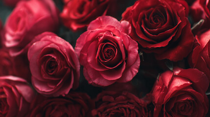Fototapeta premium A beautiful bouquet of red roses makes a perfect floral gift for a Valentine celebration of love and romance, featuring a bunch of fresh blossoms and petals in a nature inspired background