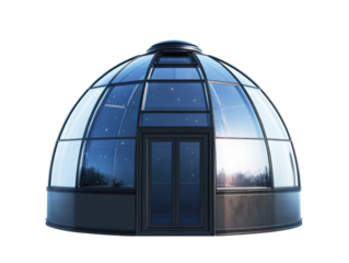 Modern glass dome greenhouse exterior