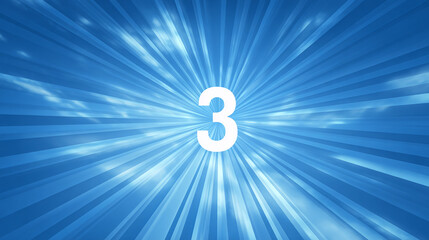 A vivid numeral 3 centered on an ethereal blue burst background, conveying anticipation and transition