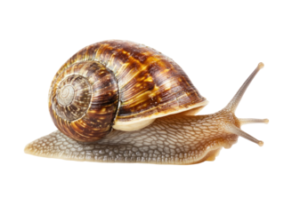 Brown garden snail isolated on transparent background