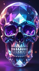 Stunning iridescent skull constructed of shimmering crystals in vibrant hues