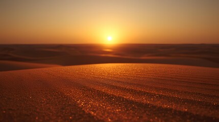 Golden desert sunset illuminating sand dunes with warm light, creating a serene and tranquil atmosphere