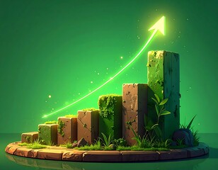 Stylized chart with increasing steps and a glowing arrow