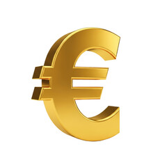 hyperrealistic 3d render of a polished, thick 24k gold euro symbol against a transparent background with high-key studio lighting and crisp shadows. concept of powerful financial success