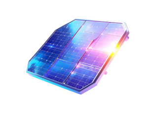 Isolated solar panel with sky reflection and glowing highlights