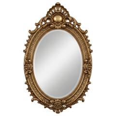 Ornate wall mirror baroque style with carved frame on transparent background
