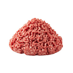 Pile of raw minced meat, rich in color and texture.