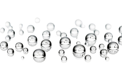 Fototapeta premium A close-up view of numerous small, transparent, spherical bubbles floating isolated on transparent background, png