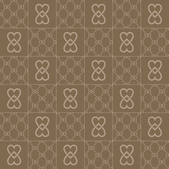 Seamless black and white geometric pattern with heart-shaped monogram motifs, luxury ornamental repeat background for fashion, textile, wallpaper and surface design.