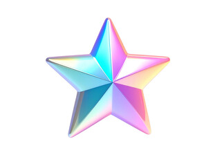 A glossy, five-pointed star with a colorful, iridescent surface
