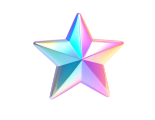 A glossy, five-pointed star with a colorful, iridescent surface