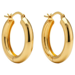 Classic polished shiny gold hoop earrings jewelry on transparent background