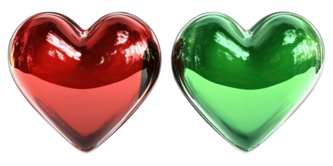 Shiny red and green hearts valentine's day romantic symbols