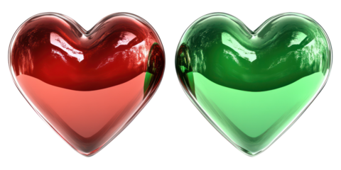 Vibrant valentine hearts, romantic love symbols, shiny reflections, isolated on transparent background