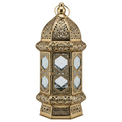Islamic lantern ramadan fanous with ornate metal frame on transparent background