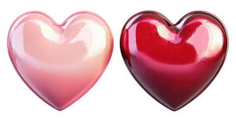 Valentine's day hearts, romantic love symbols, glossy shiny red pink