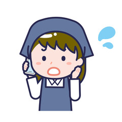 スマートフォンを使う「スタッフ」の女性