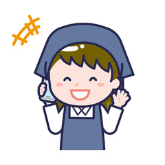 スマートフォンを使う「スタッフ」の女性