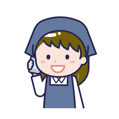 スマートフォンを使う「スタッフ」の女性