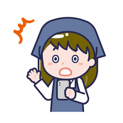 スマートフォンを使う「スタッフ」の女性