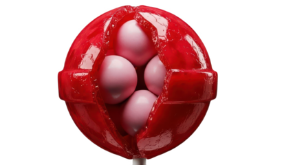 Red lollipop with four pink balls inside. isolated illustration on transparent background