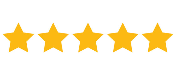 Five star review icon set, positive customer feedback rating symbol, satisfaction score graphic element