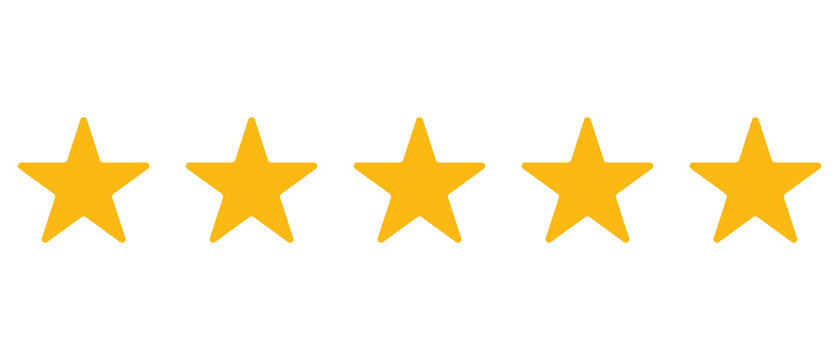 Five star review icon strip, top quality rating symbol, positive feedback graphic design element