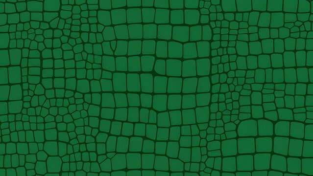 Seamless flat vector crocodile skin pattern featuring irregular rectangular scale plates in a solid deep forest green color palette, perfect for wild animal texture and reptilian background design.