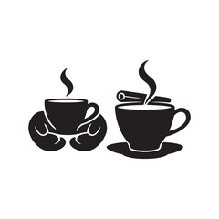 Obraz premium A hot espresso coffee cup and steaming tea mug icon set featuring brown caffeine beverages like latte and mocha in a cafe vector illustration for breakfast