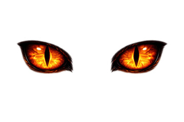 Dragon eyes glowing with a powerful orange light, creating an intense, scary, and evil stare. Fantasy and creature concept