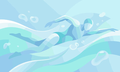 Illustration of wavy blue lines and bubbles on a light blue background with a vector theme.