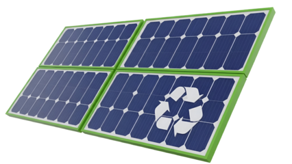 Solar panel with recycling symbol on transparent background isolated on transparent background