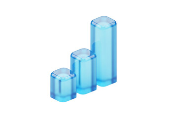 conceptual 3d bar graph featuring three polished blue columns symbolizing upward financial growth, isolated on a clean high-key white background with copy space, concept of advanced data analytics