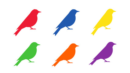 Fototapeta premium Colorful Bird Silhouettes - Six Different Colors on White Background