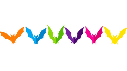 Obraz premium Colorful Bat Silhouettes Flying in a Row - Rainbow Gradient Design