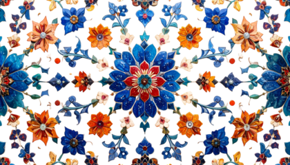 Intricate floral mosaic pattern with symmetrical vibrant colors