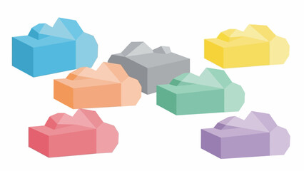 Colorful Cloud Shapes Isolated on White Background, Minimalist Design