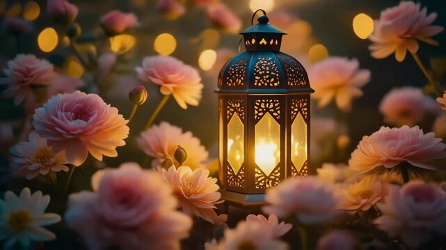 Romatic lantern with flowers.